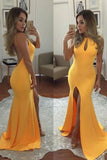 New Arrival Scoop Prom Dresses Sheath Satin With Slit