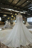 Luxurious Wedding Dresses Scoop Neck With Appliques And Sequins Lace Up Long