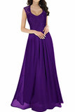 Elegant Sleeveless Round Neck Lace Dress Bridesmaid Party Festive Chiffon Long