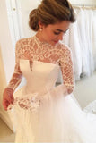 High Neck Open Back Long Sleeves Wedding Dresses A Line