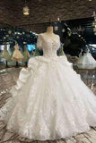 Luxurious Scoop Neck Wedding Dresses Tulle Floor Length With Crystals And