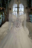 Marvelous Bling Wedding Dresses Scoop Neck With Long Sleeves Appliques Lace