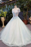 New Arrival Scoop Neck Wedding Dresses Lace Up Floor Length With Beads And