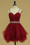 Organza Homecoming Dresses Spaghetti Straps With Ruffles And