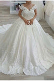 Luxury Wedding Dress A-Line Lace Off-The-Shoulder Chapel