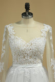 Boat Neck Wedding Dresses A-Line Long Sleeves Applique