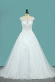 A Line Scoop Tulle With Applique Wedding Dresses Court