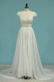 Beach Wedding Dresses A-Line V-Neck Chiffon Full Beaded