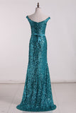 New Arrival Mermaid Bateau Sequins Sweep Train Prom