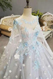 New Arrival Scoop Neck Floral Wedding Dresses A-Line Lace Up With Beads And Appliques Handmade Flowers Shoulder