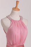 Open Back Bridesmaid Dresses A Line Scoop With Ruffles And Beads