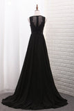 New Arrival Scoop A Line Prom Dresses With Applique And Slit