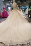 Lace Wedding Dresses Scoop 3/4 Sleeves Lace Up Back Royal