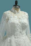 Luxurious Wedding Dresses High Neck Tulle With Sequins Beads Crystals Lace