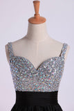 Prom Dresses Straps A Line Short/Mini Beaded Bodice With Pleated Waistband