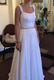 Chiffon Straps A Line Wedding Dresses With Applique And Beads Floor