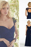 Newest Navy Blue Chiffon Lace Long Prom Dresses Bridesmaid