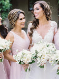 Simple Pink Mismatched A-Line Bridesmaid Dresses, Elegant Chiffon Bridesmaid Dress STA15397