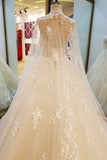 High Neck Wedding Dresses A Line With Beading Appliques Court Train Tulle Lace