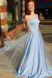 Newest Long Sky Blue Strapless Elegant Prom Dresses Cute