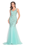 New Arrival V Neck Tulle With Applique And Beads Mermaid Prom