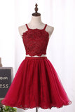 Two-Piece Spaghetti Straps Homecoming Dresses A Line Tulle With