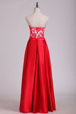 New Arrival Strapless With Applique A Line Satin Evening Dresses Floor Length