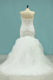 Mermaid Beaded Bodice Wedding Dresses Sweetheart Tulle Sweep