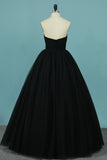 New Arrival Strapless Tulle Prom Dresses A Line With