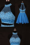 A Line/Princess Halter Homecoming Dresses Chiffon Beaded Bodice Two