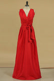 Red Bridesmaid Dresses Cheap Bridesmaid Dresses V Neck Floor