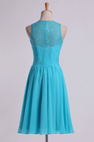 Bridesmaid Dresses Classic Scoop Fitted Bodice A Line Above Knee Length Chiffon&Lace