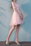 A Line Boat Neck Tulle With Applique Homecoming Dresses Short