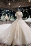 Luxurious High Neck Wedding Dresses Tulle With Sequins Beads