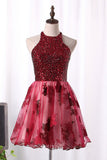 A Line Homecoming Dresses Scoop Tulle With Beads And Applique