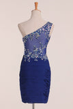 New Arrival One Shoulder Ruched Bodice Homecoming Dresses Sheath