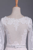 Asymmetrical Wedding Dresses V Neck Mid-Length Sleeves With Applique And Sash Tulle