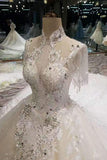 Luxurious High Neck Wedding Dresses Tulle With Sequins Beads