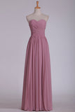 A Line Sweetheart Bridesmaid Dress Floor Length Chiffon With Ruffles