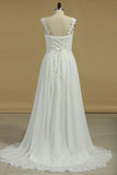 Chiffon Straps A Line Wedding Dresses With Applique And Beads Lace