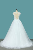 Ball Gown Short Sleeves Scoop Wedding Dresses Tulle With