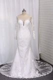 New Arrival Wedding Dresses Tulle Scoop Long Sleeves With Applique