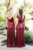 Sparkly Long Burgudny Sequin Shiny Wedding Party Dresses Bridesmaid