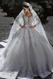 Long Sleeves A Line Wedding Dresses Tulle With Applique And