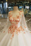 Elegant Scoop Neck Wedding Dresses Tulle A-Line Lace Up With Shoulder