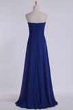 Classic Prom Dresses Strapless A Line Chiffon Floor Length With Ruffles And Beads