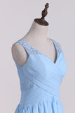 A Line V Neck Chiffon & Lace Bridesmaid Dresses Floor