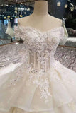 Luxurious Wedding Dresses Off The Shoulder A-Line Royal Train Lace