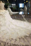 Luxury Floral Scoop Neck Tulle Wedding Dresses Lace Up With Appliques