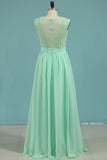 New Arrival Scoop A Line Prom Dresses Chiffon &